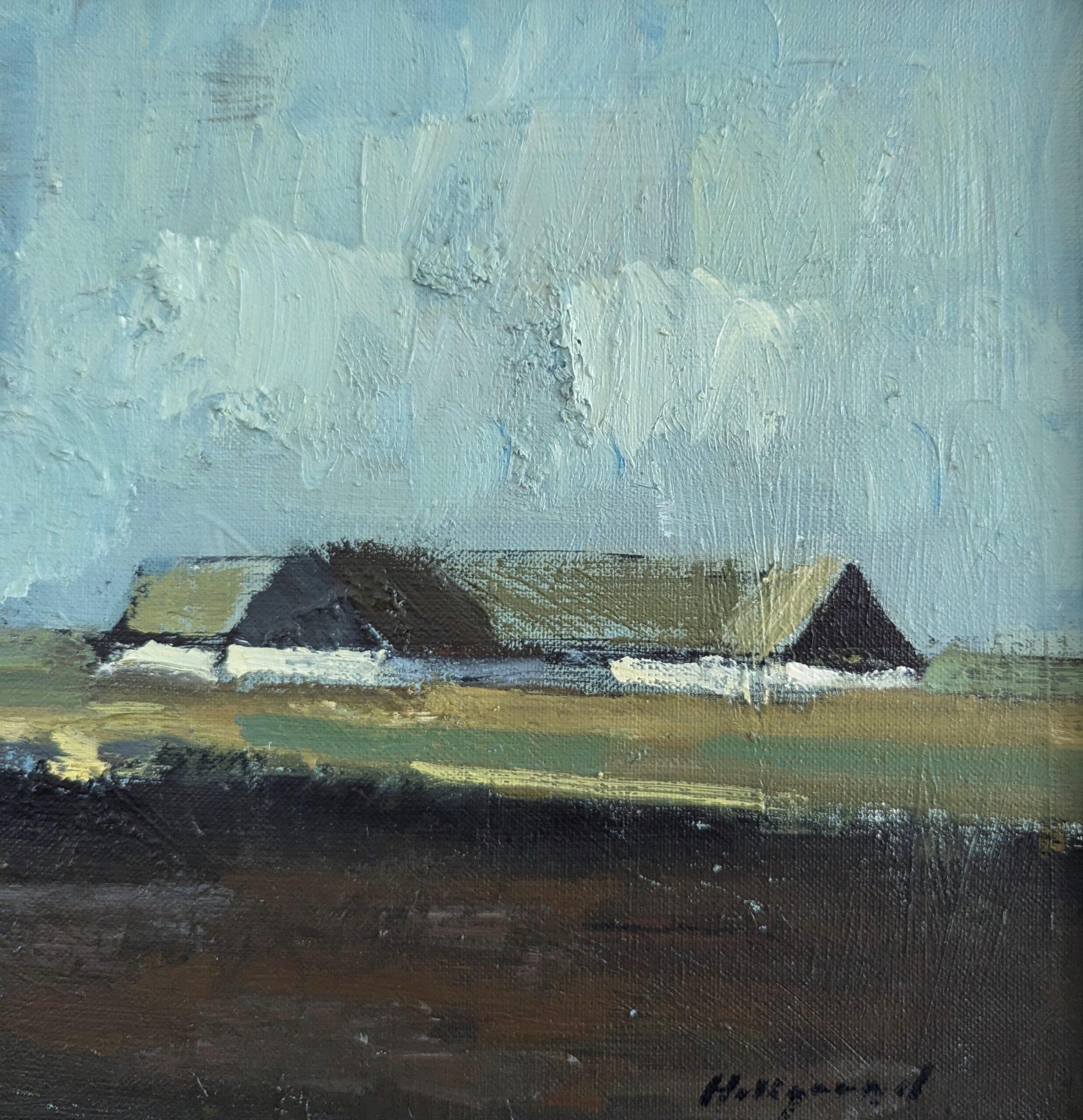 Vintage Mid-Century Modern Swedish Landscape Oil Painting - From the Distance For Sale 8