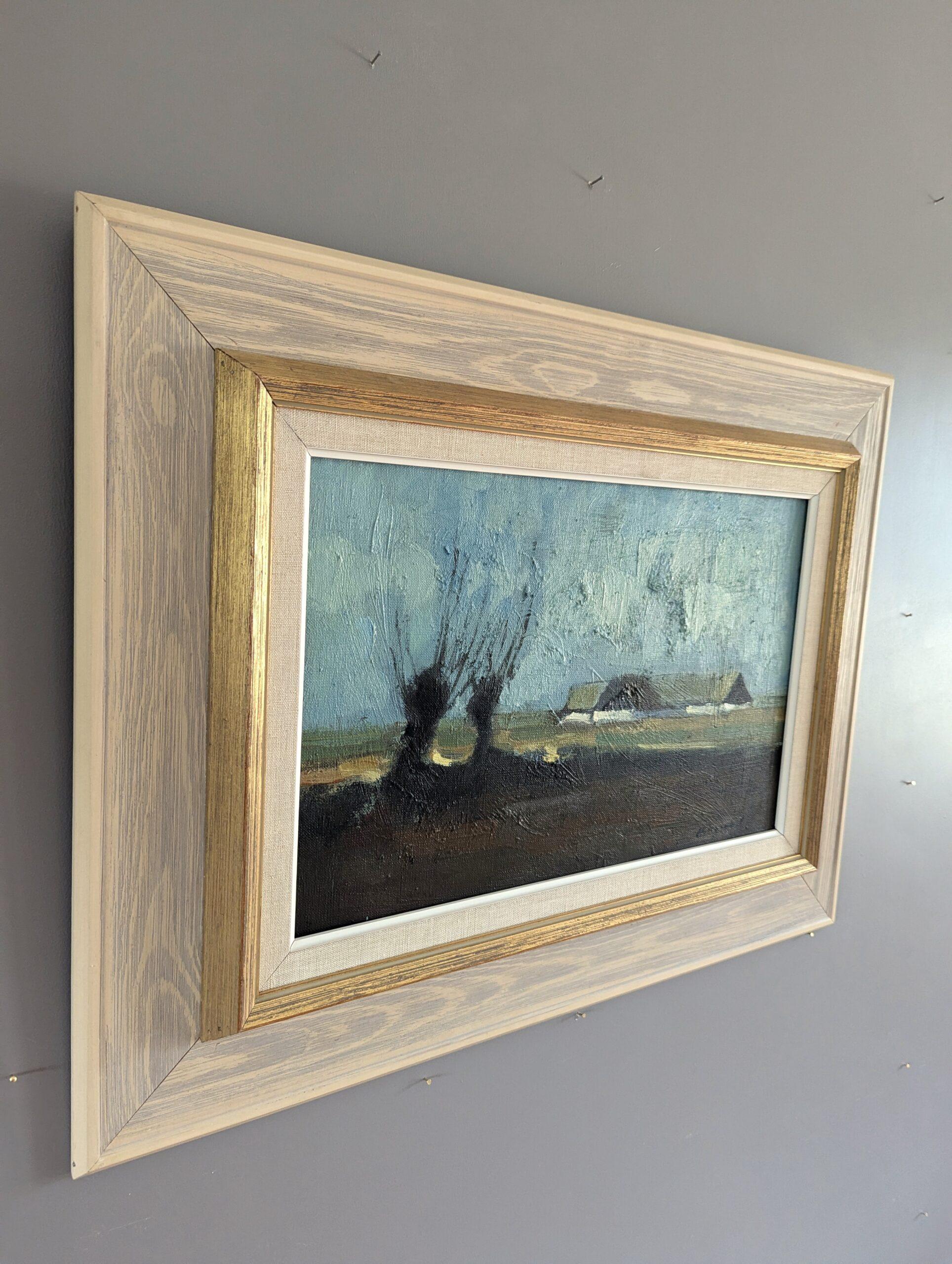 Vintage Mid-Century Modern Swedish Landscape Oil Painting - From the Distance For Sale 3