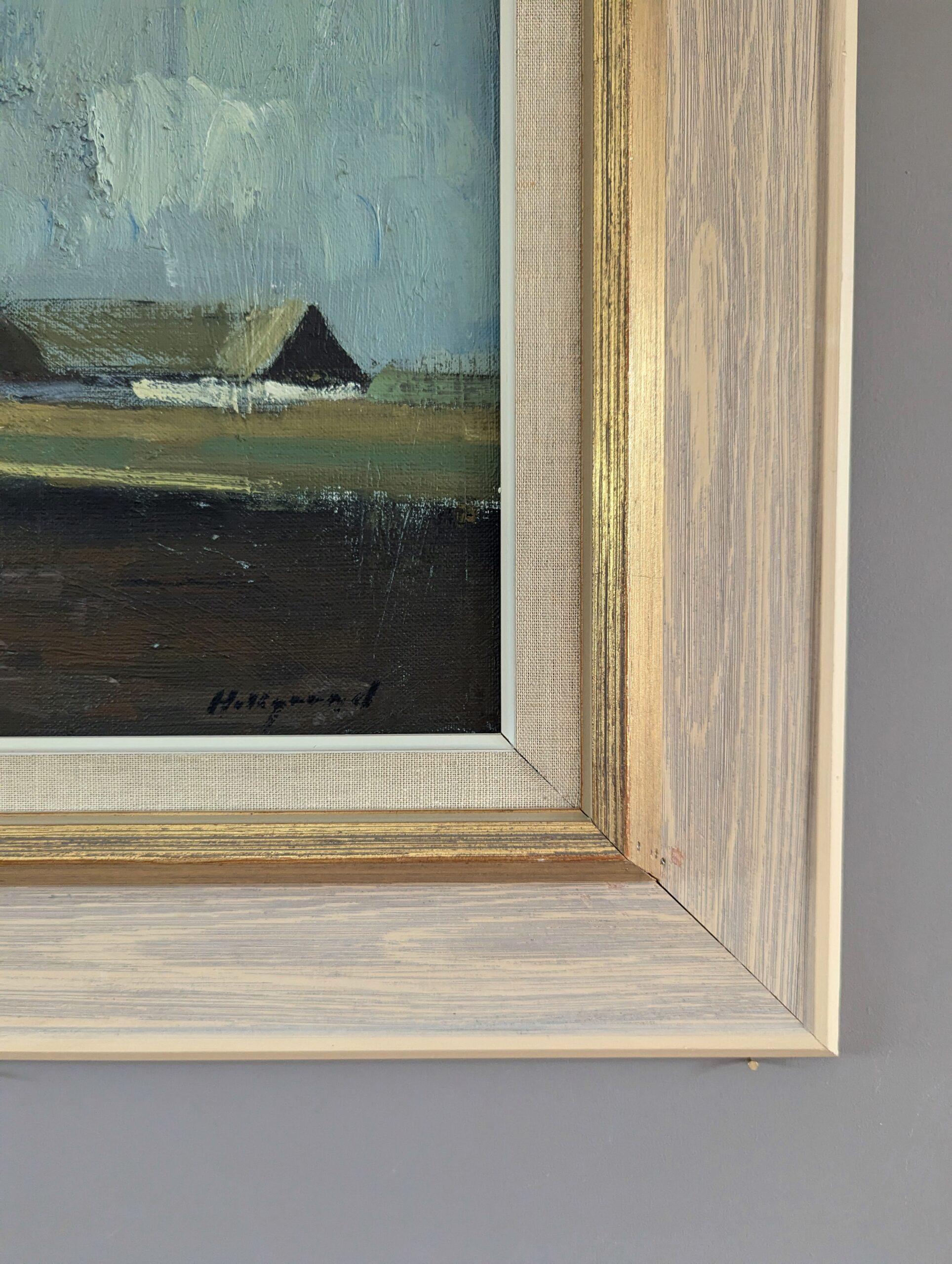 Vintage Mid-Century Modern Swedish Landscape Oil Painting - From the Distance For Sale 5