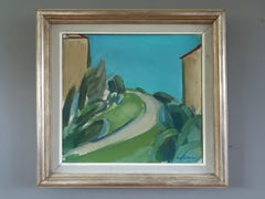 Vintage Mid Century Modern Swedish Landscape Oil Painting - Hillside Pathway