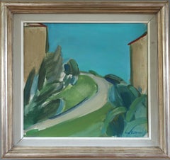 Vintage Mid Century Modern Swedish Landscape Oil Painting - Hillside Pathway