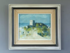 Vintage Mid Century Modern Swedish Landscape Oil Painting - Outpost by the Sea