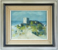 Vintage Mid Century Modern Swedish Landscape Oil Painting - Outpost by the Sea