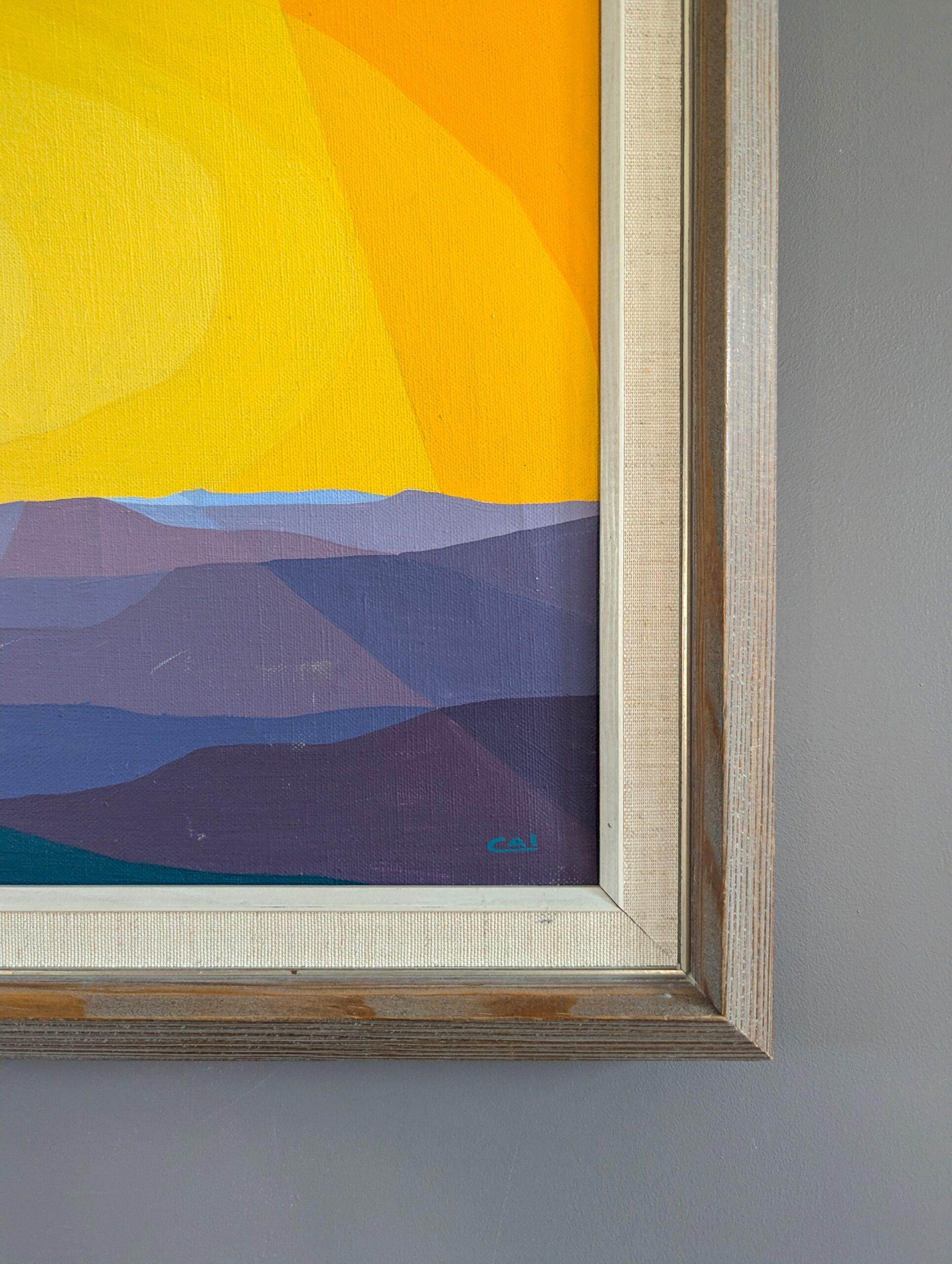 Pintura al óleo Vintage Mid Century Modern Swedish Landscape - Árbol iluminado por el sol en venta 2