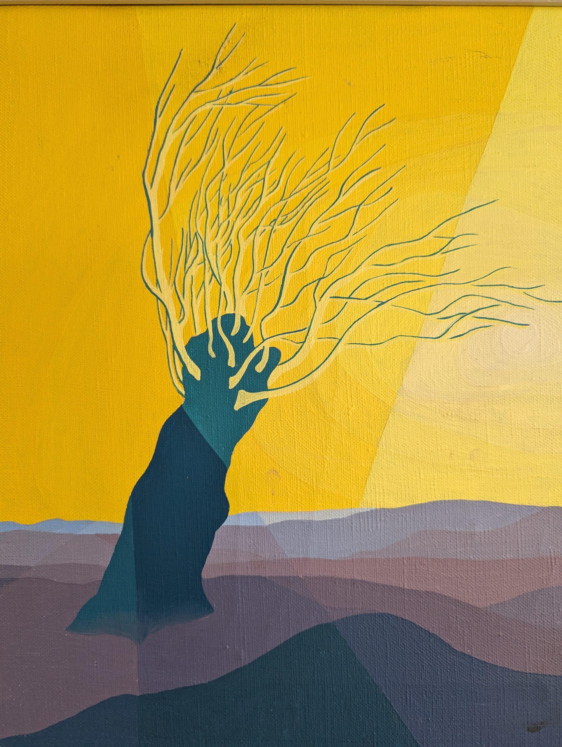 Pintura al óleo Vintage Mid Century Modern Swedish Landscape - Árbol iluminado por el sol en venta 4