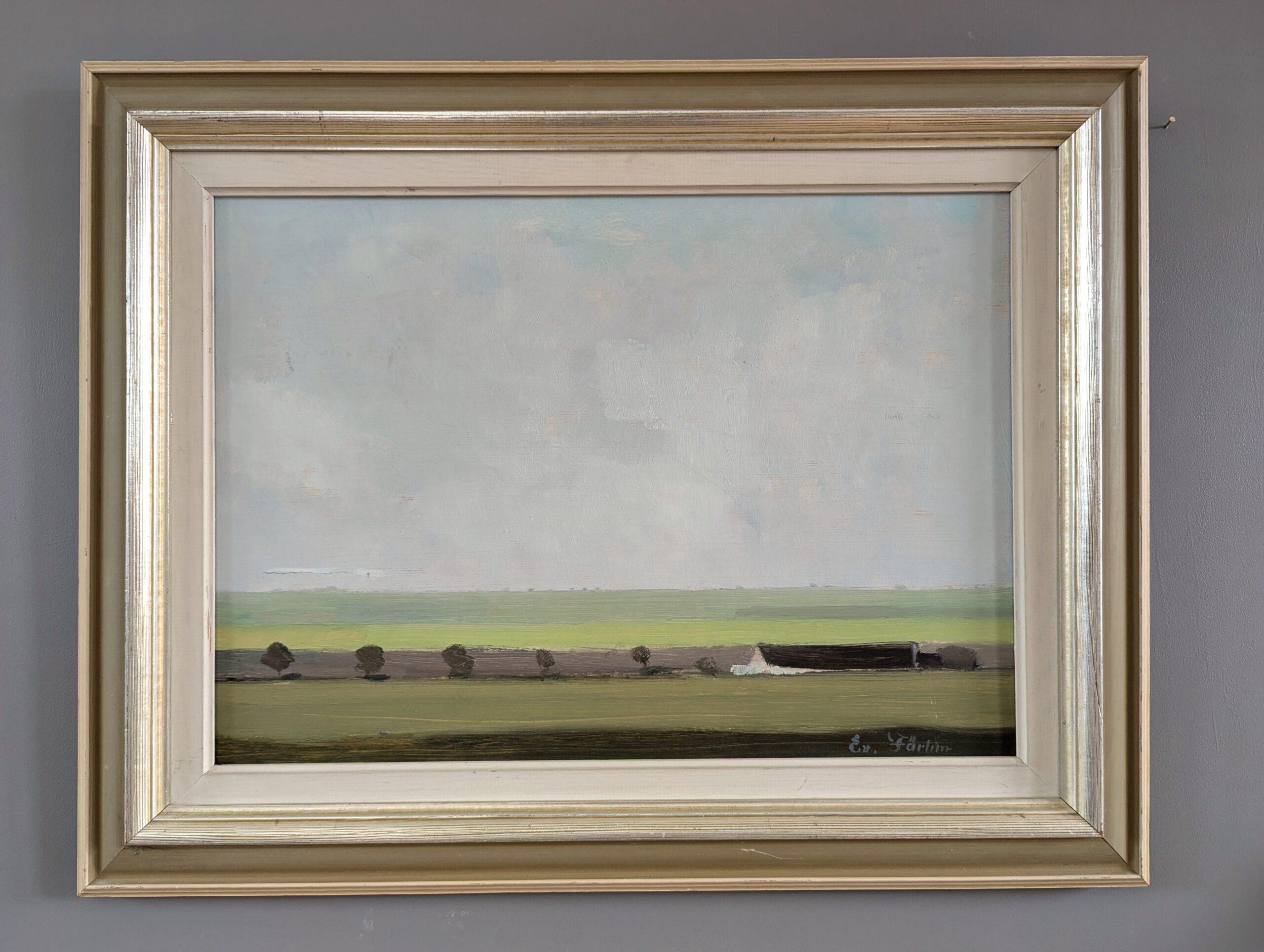 DAS PLAIN
Öl auf Karton
Größe: 46 x 59 cm (einschließlich Rahmen)

Eine brillant ausgeführte modernistische Landschaft aus der Mitte des Jahrhunderts in Öl, gemalt auf Karton.

Dieses Ölgemälde zeigt ein Panorama der Landschaft und ist das perfekte