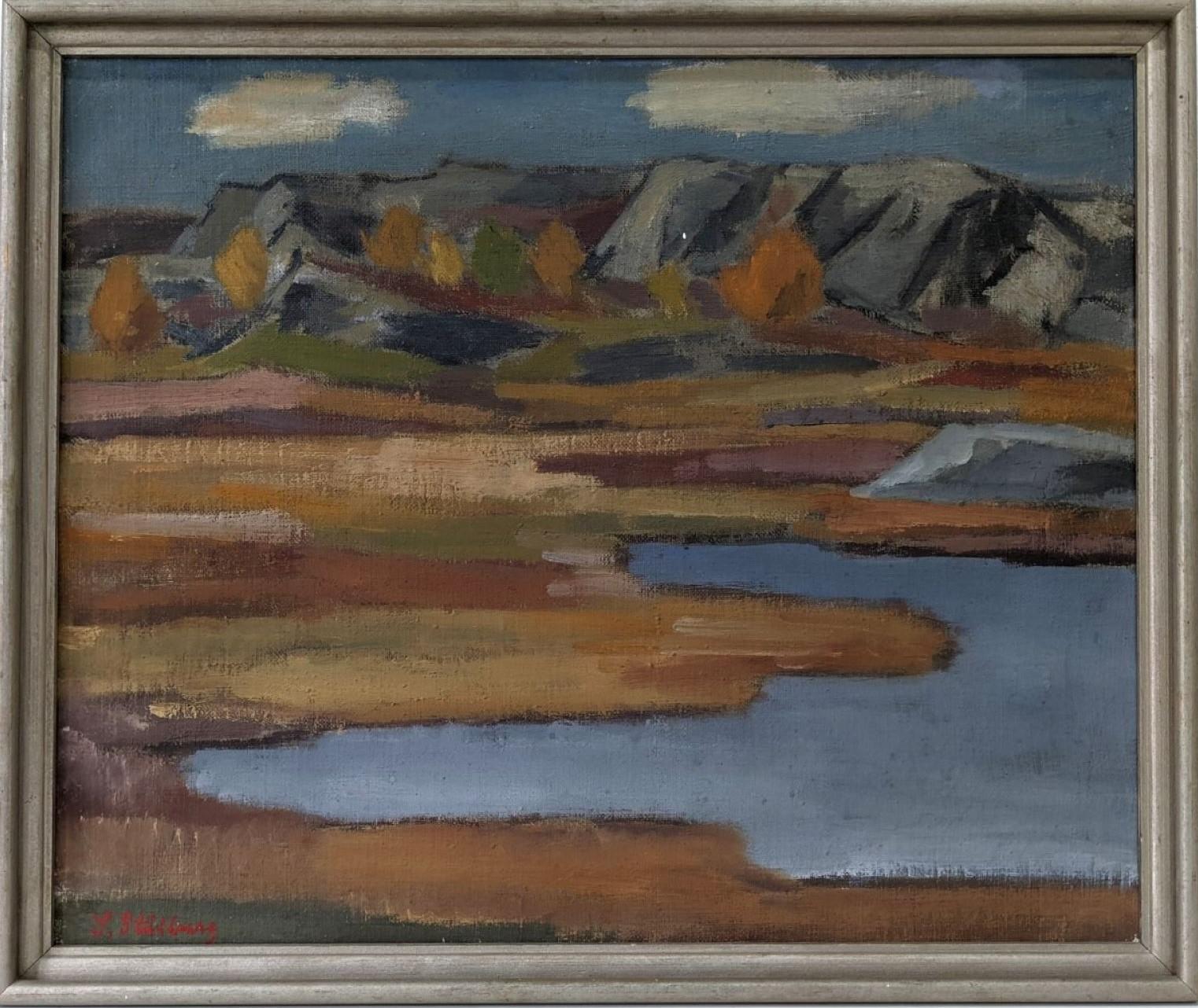 Unknown Landscape Painting - Vintage Mid-Century Modern Swedish Landscape "Vast" Framed Oil Painting