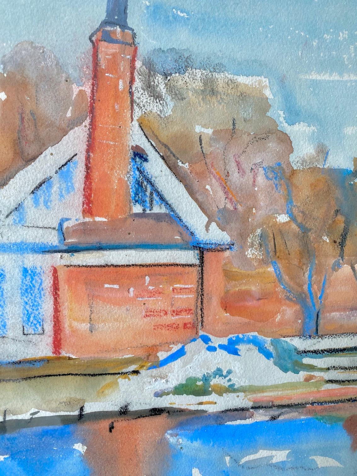 Vintage Mid Century Modern Swedish Landscape Watercolour 