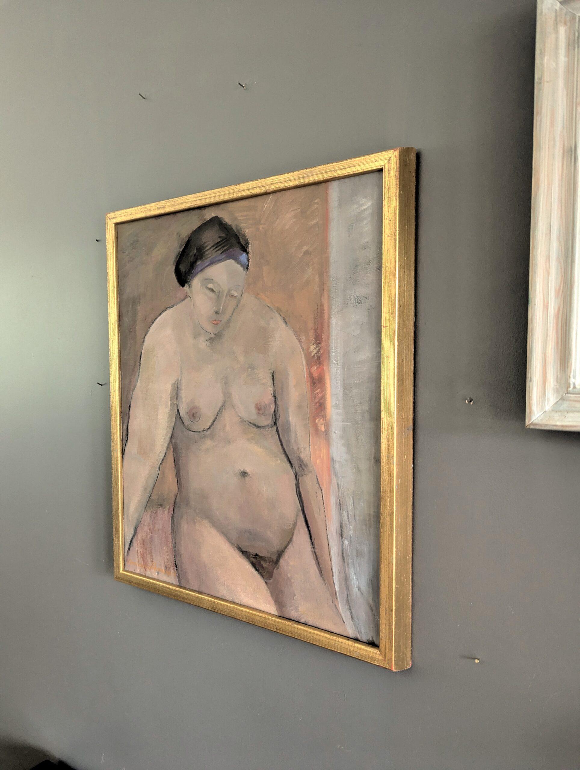 Vintage Mid-Century Modern Swedish Nude Figurative Framed Oil Painting - Carolyn 2