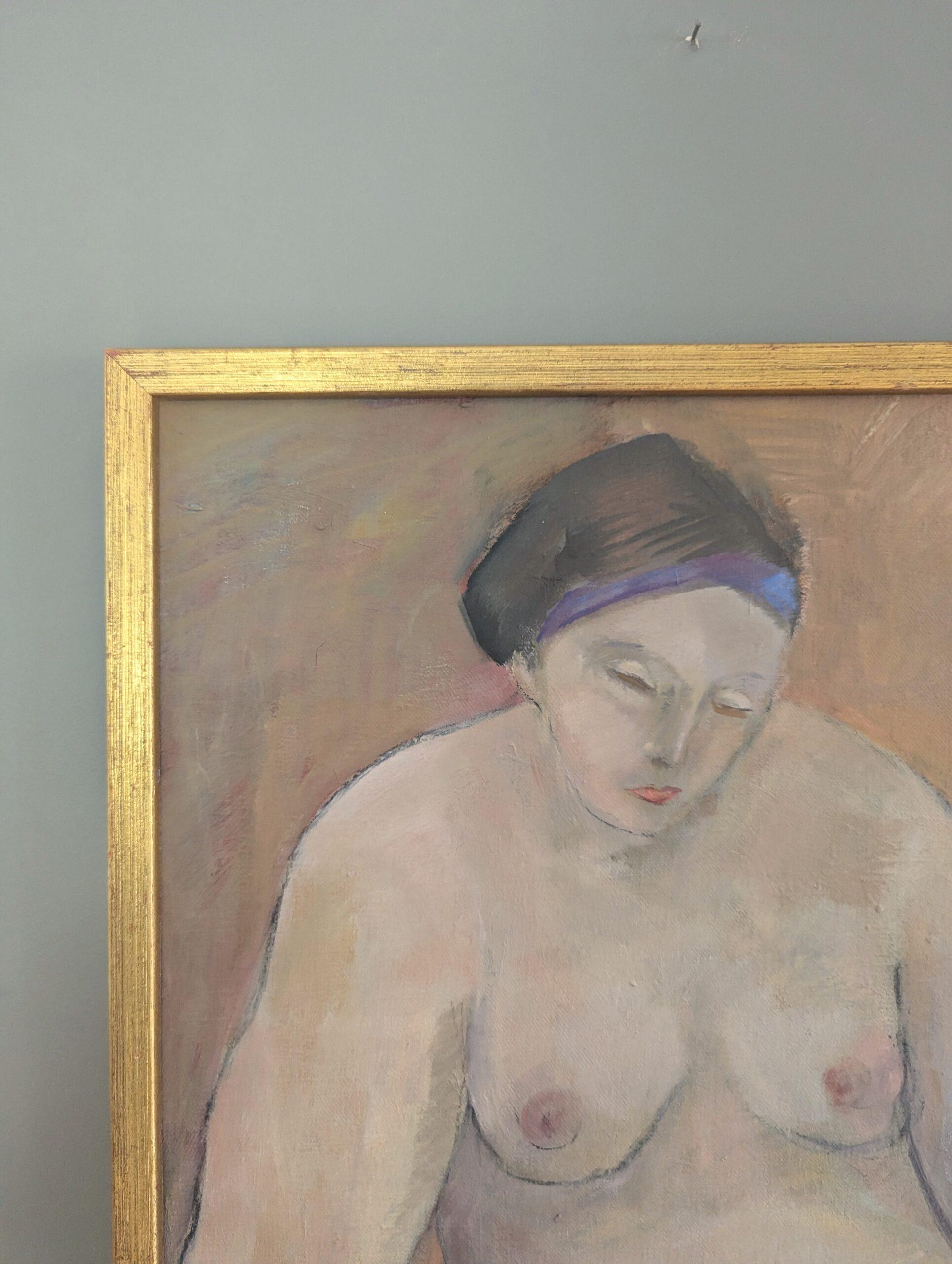 Vintage Mid-Century Modern Swedish Nude Figurative Framed Oil Painting - Carolyn 3