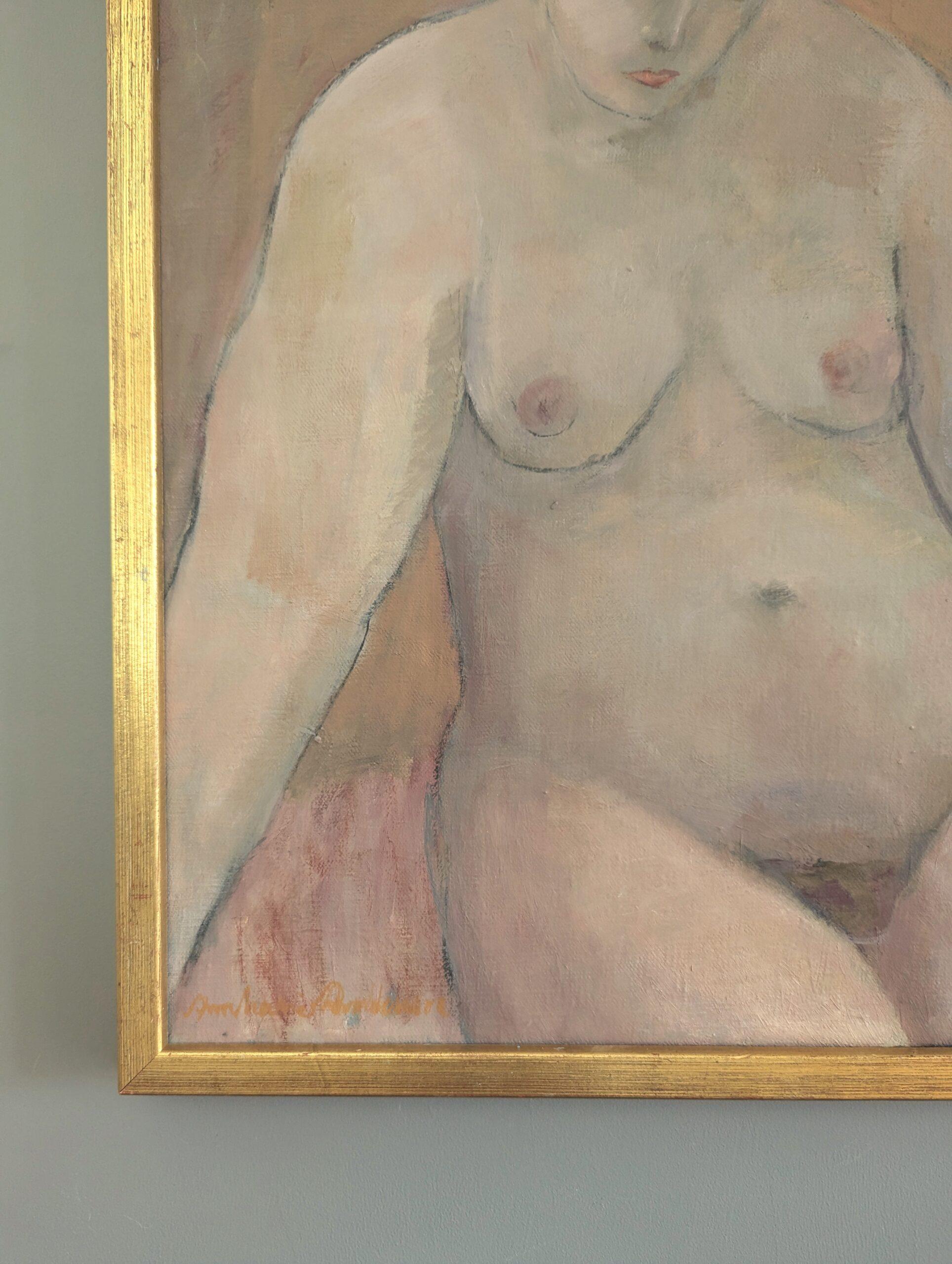 Vintage Mid-Century Modern Swedish Nude Figurative Framed Oil Painting - Carolyn 4