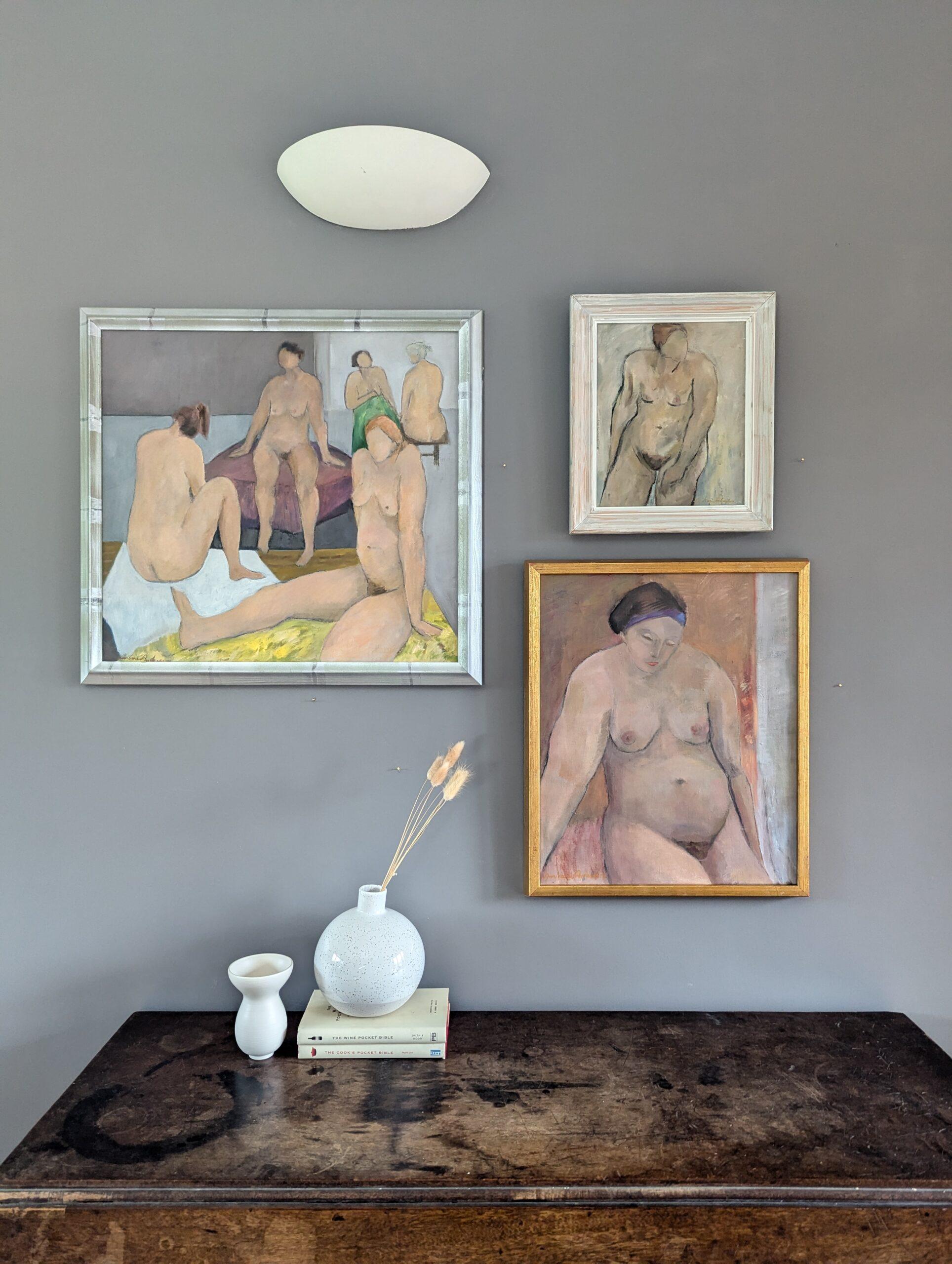 Vintage Mid-Century Modern Swedish Nude Figurative Framed Oil Painting - Carolyn 5