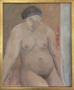 Vintage Mid-Century Modern Swedish Nude Figurative Framed Oil Painting - Carolyn