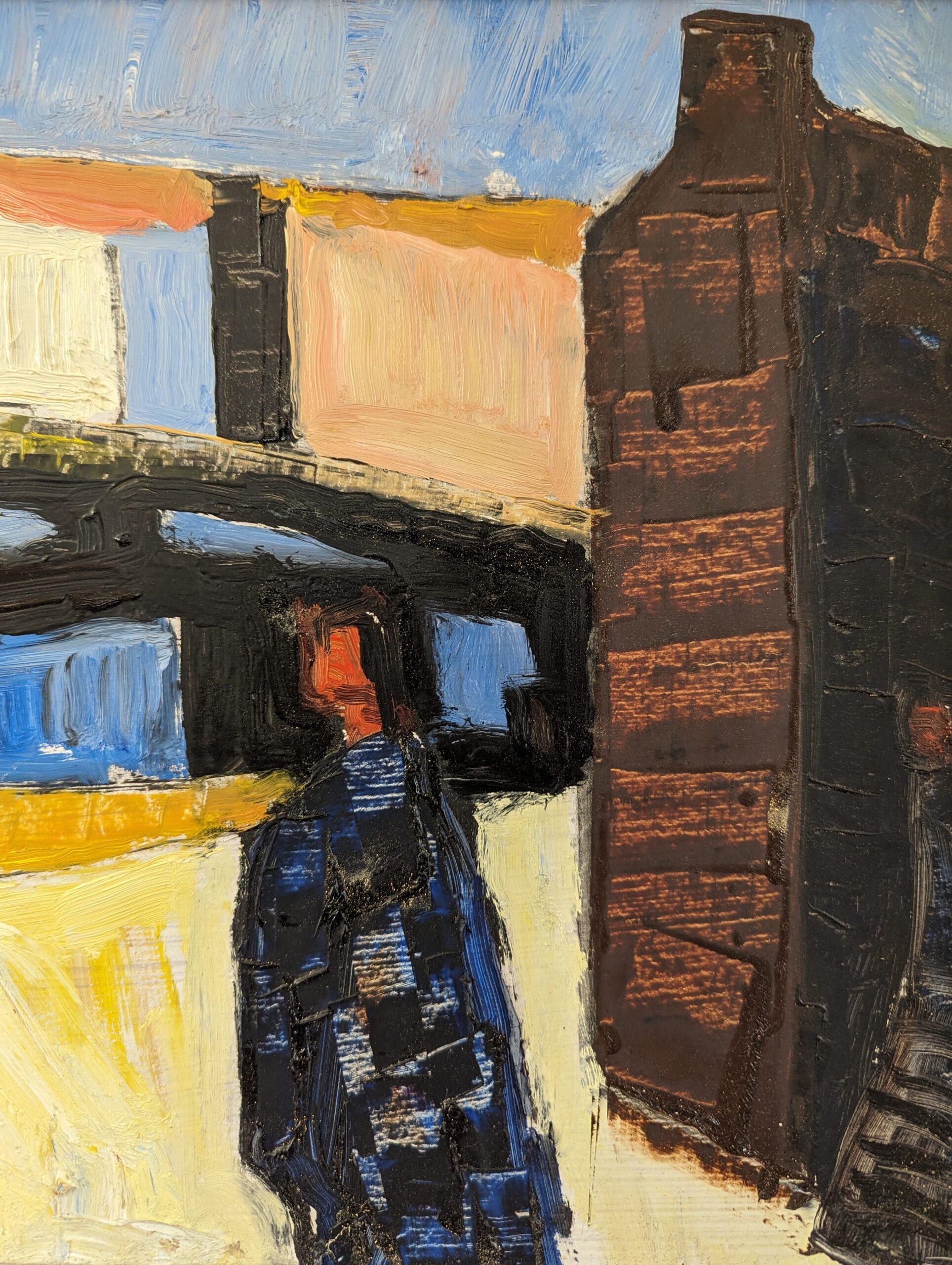 Pittura ad olio svedese d'epoca della metà del secolo scorso - Figure al porto 8