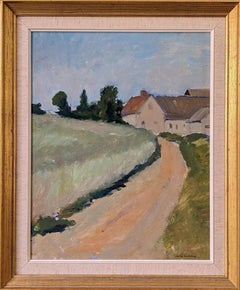 Vintage Mid-Century Modern Swedish Oil Painting, Landscape - Pathway to the Town