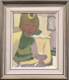 Vintage Mid-Century Modern Swedish Oil Painting -Portrait in an Interior, Framed