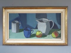 Vintage Mid Century Modern Swedish Oil Painting - Still Life with Blue Cup