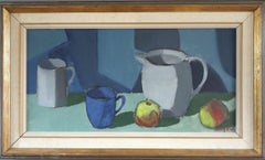 Vintage Mid Century Modern Swedish Oil Painting - Still Life with Blue Cup