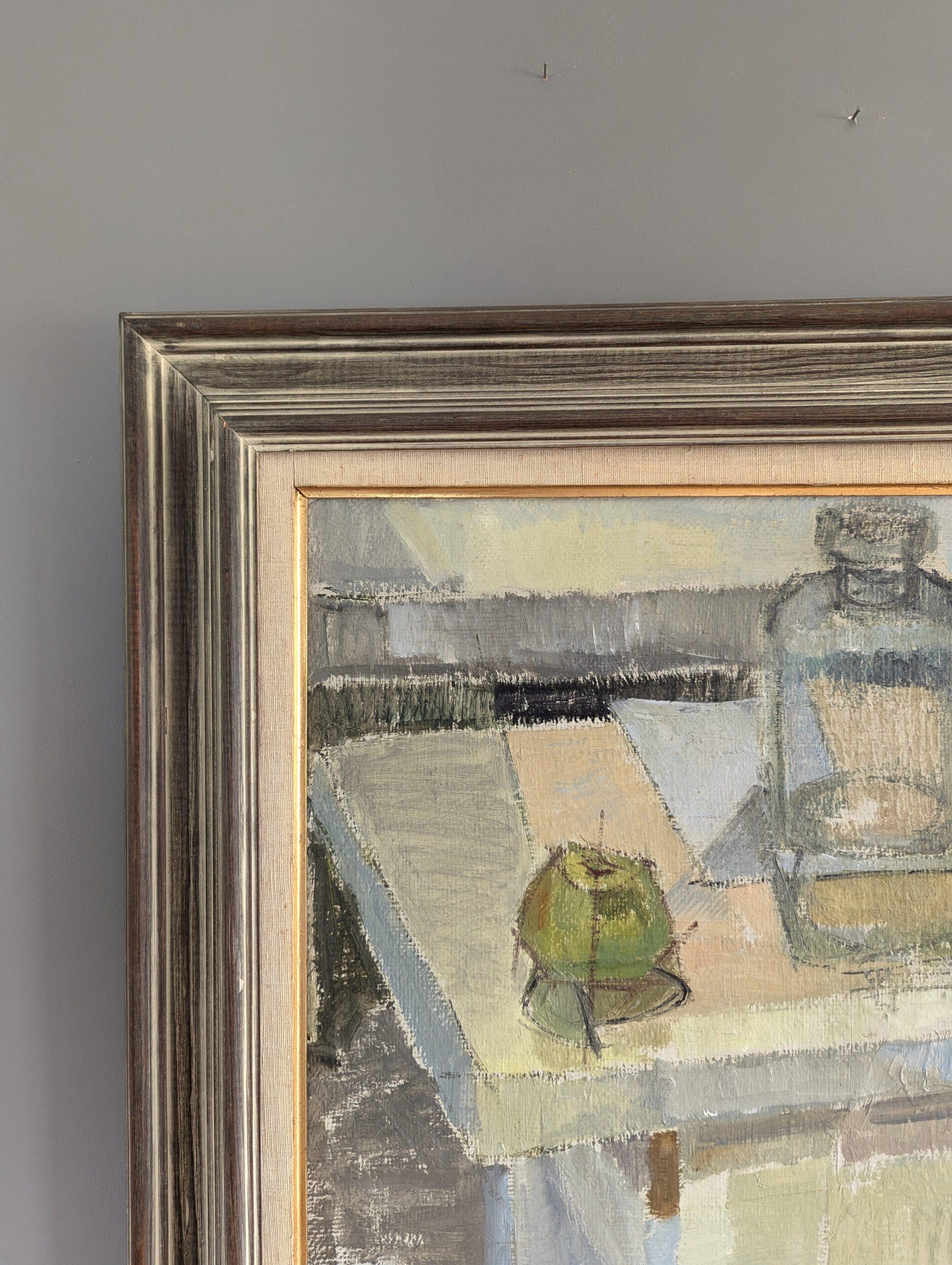 Vintage Mid-Century Modern Swedish Oil Painting - Still Life with Glass Bottle 2