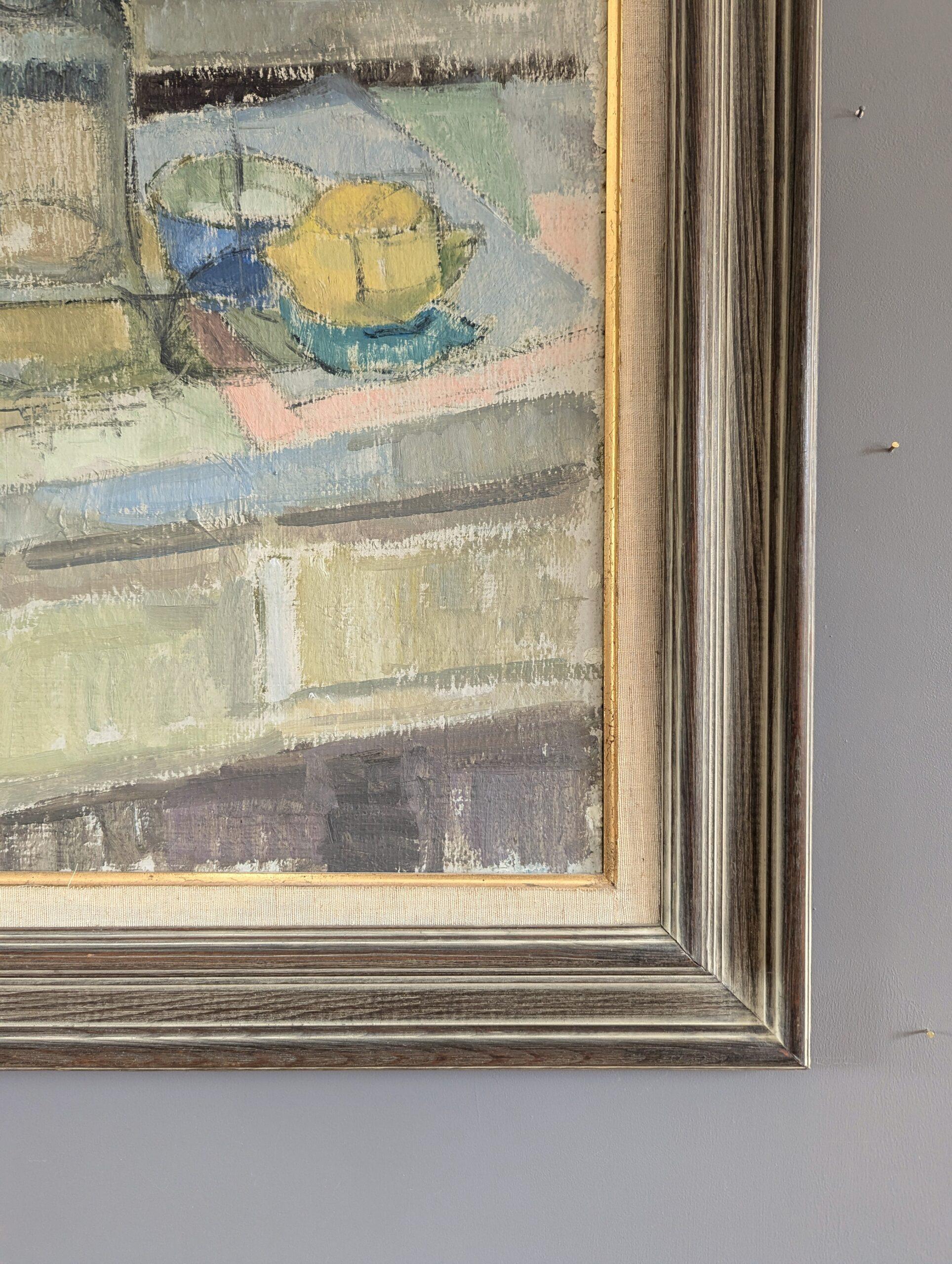 Vintage Mid-Century Modern Swedish Oil Painting - Still Life with Glass Bottle 3