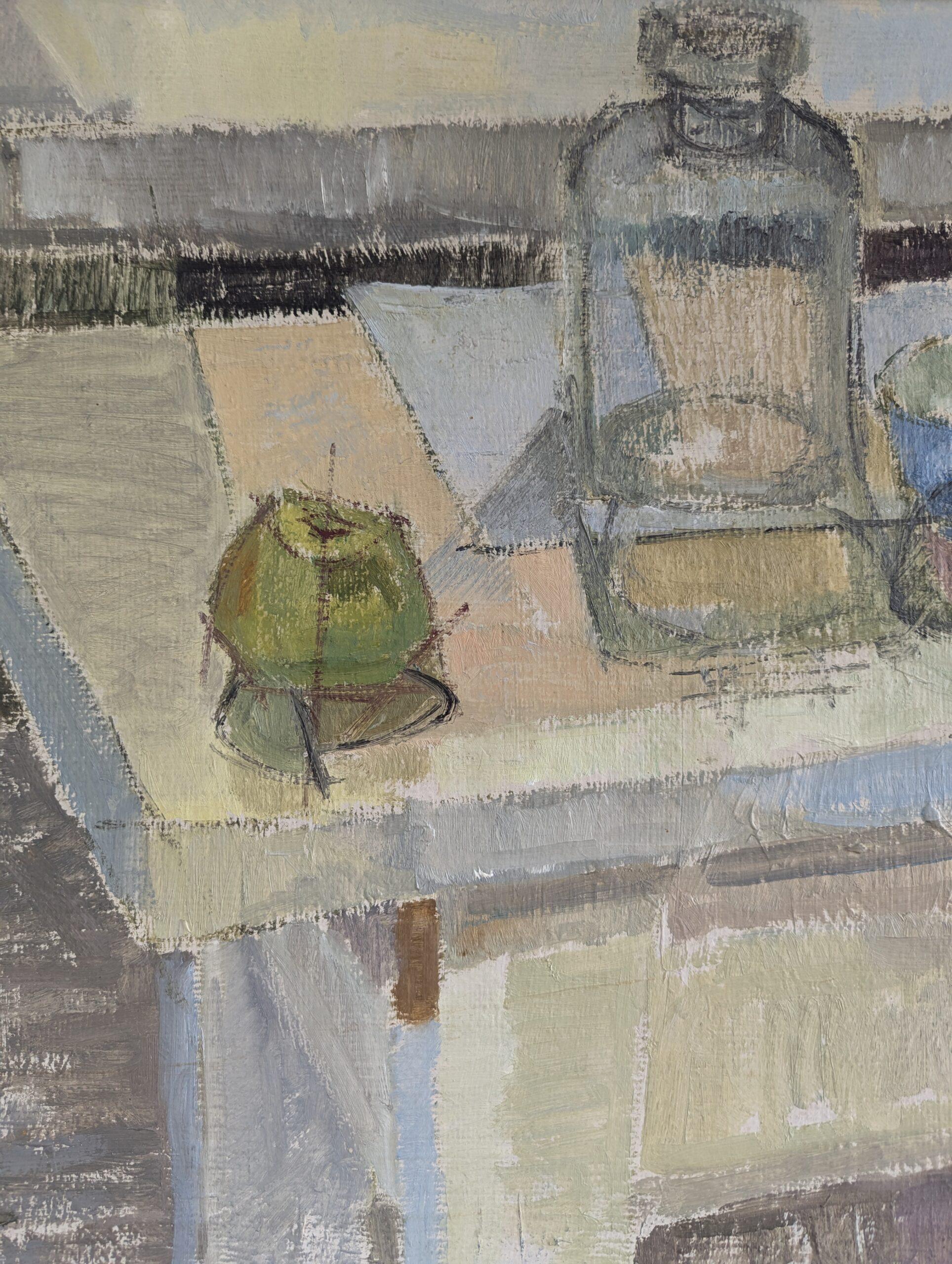 Vintage Mid-Century Modern Swedish Oil Painting - Still Life with Glass Bottle 5