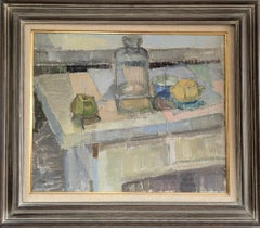 Vintage Mid-Century Modern Swedish Oil Painting - Still Life with Glass Bottle