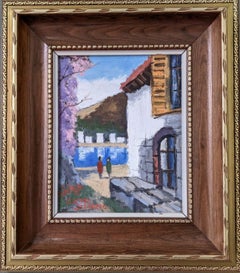 Pittura ad olio svedese vintage della metà del secolo scorso - Il lago, paesaggio di Tenerife