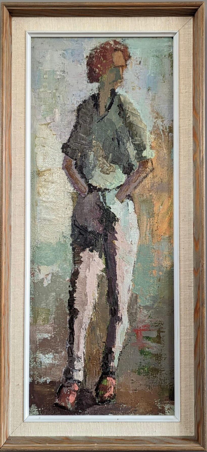 Unknown Figurative Painting - Vintage Mid-Century Modern Swedish Portrait Oil Painting - Figure in Pastel