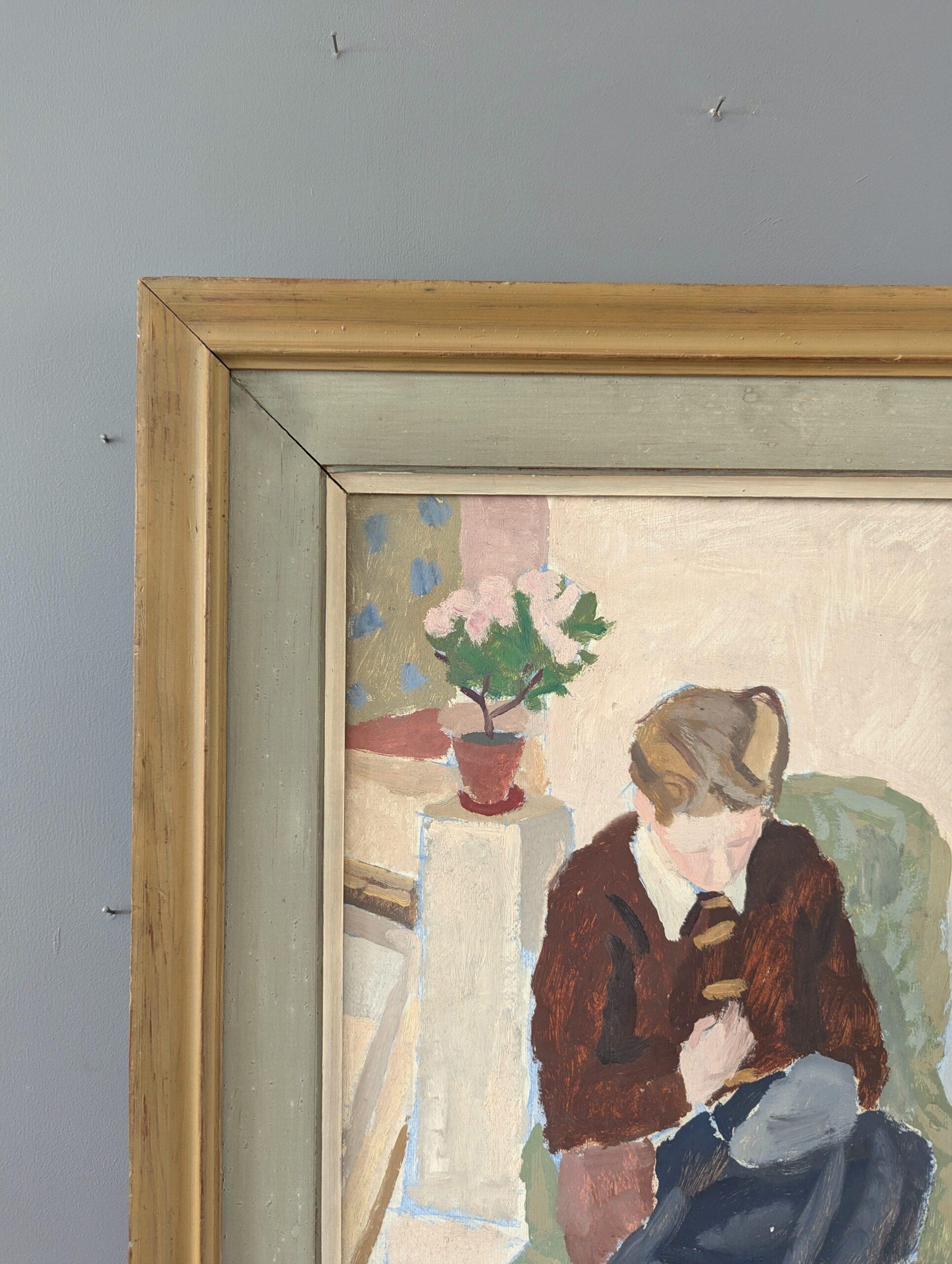 Retrato al óleo sueco moderno de mediados de siglo - 