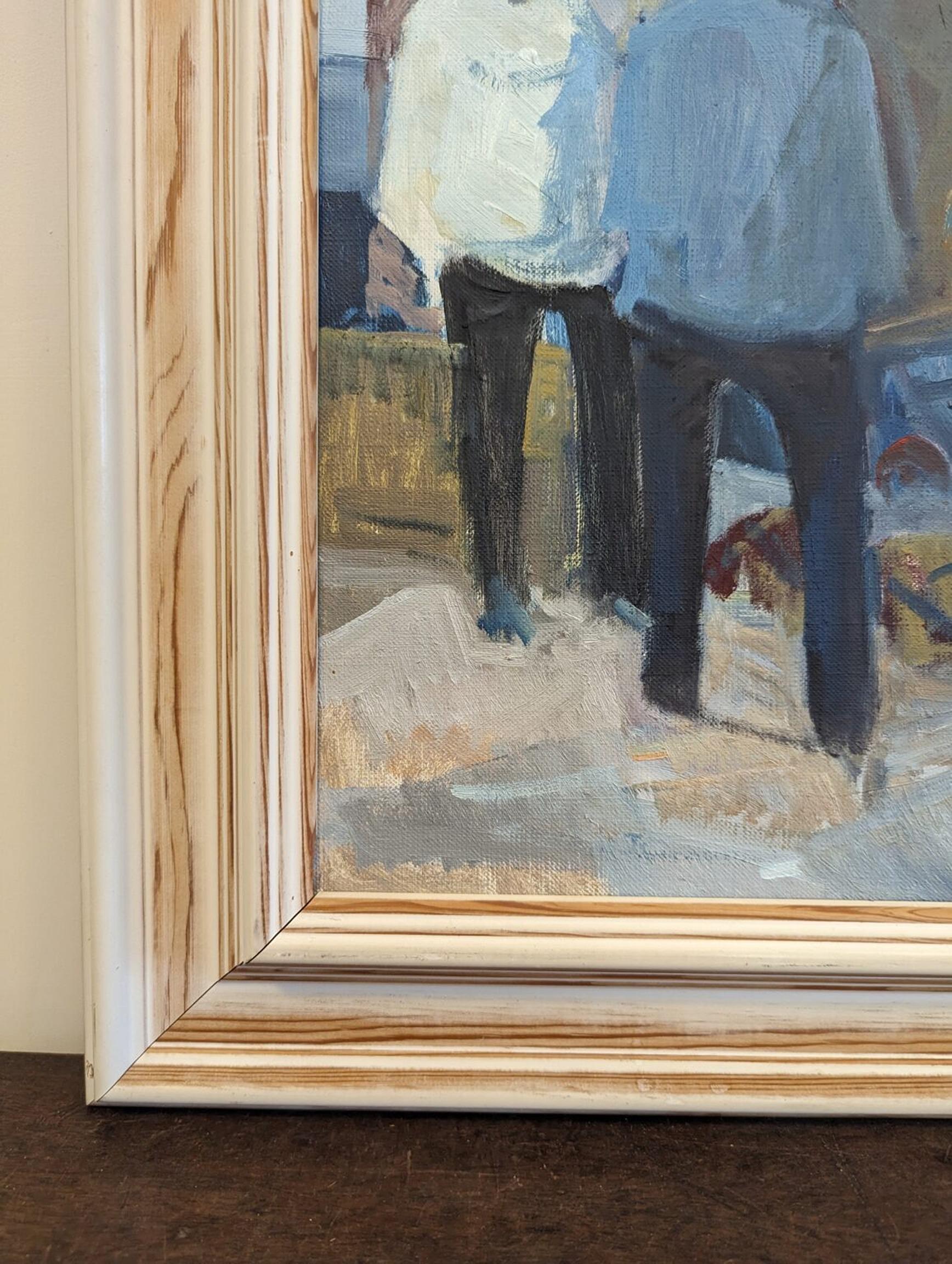 Vintage By Mid-Century Modern Swedish Seascape Framed Oil Painting - By the Boats 3