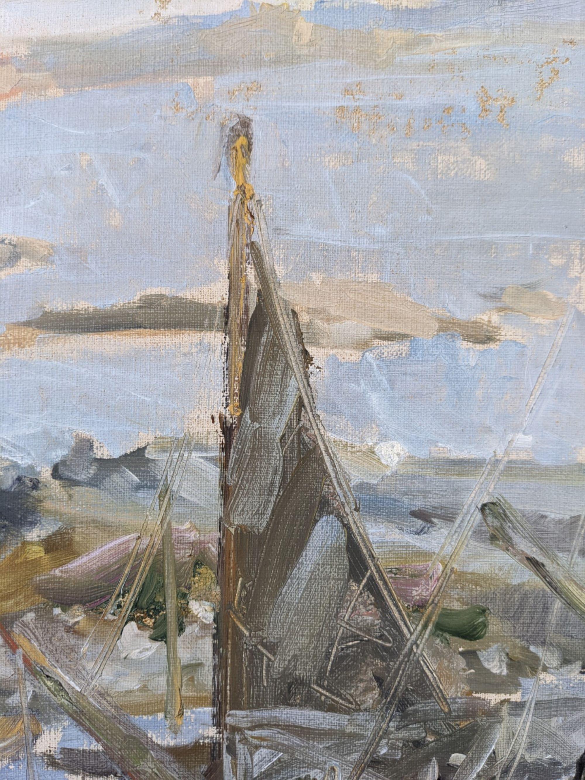 Pittura ad olio svedese vintage di metà secolo - Arcipelago di barche 4