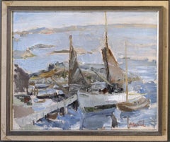 Vintage Mid-Century Modern Swedish Seascape Oil Painting - Archipelago Boats