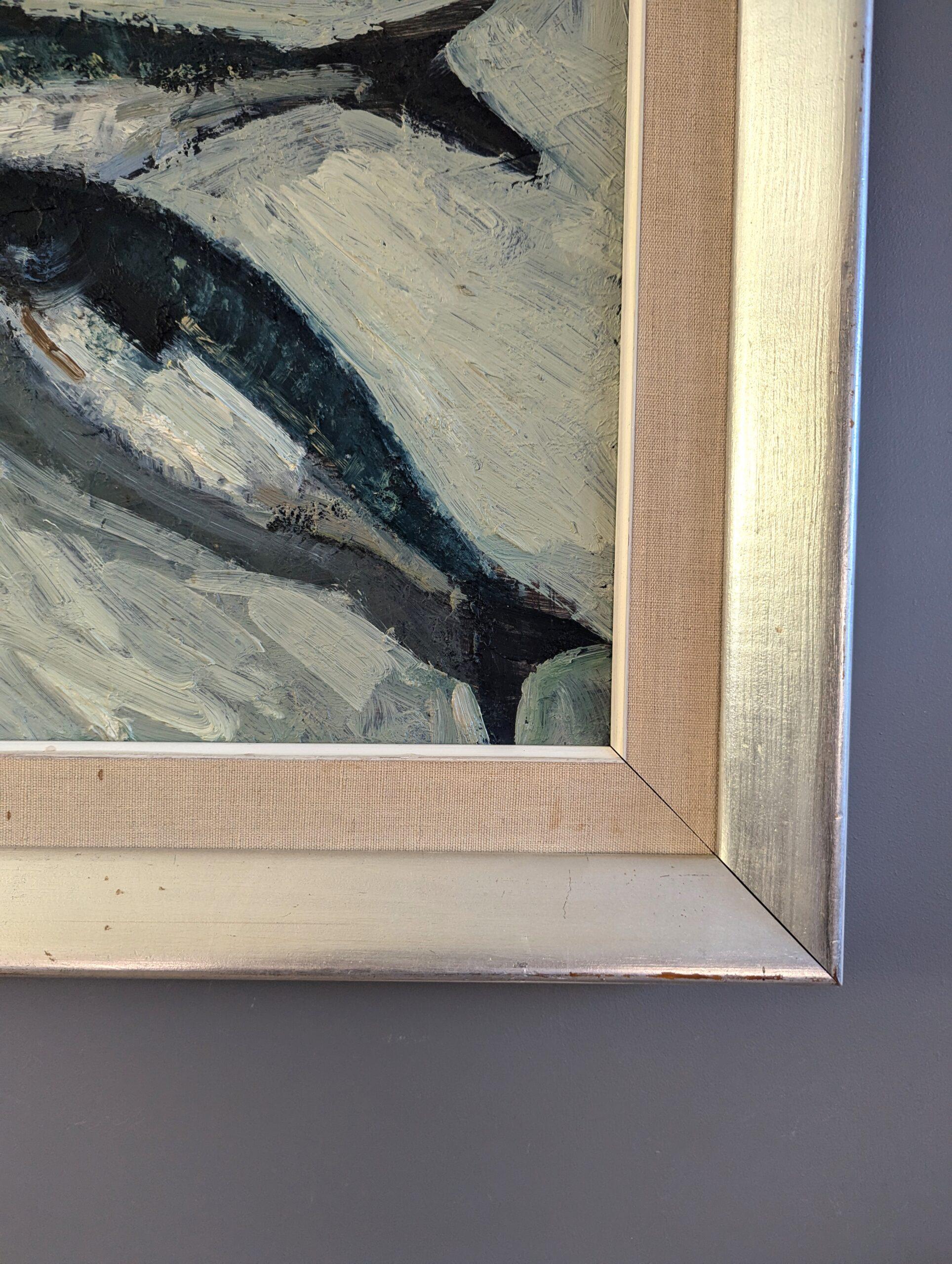 Vintage Mid Century Modern Swedish Still Life Oil Painting - Poisson et pomme en vente 7