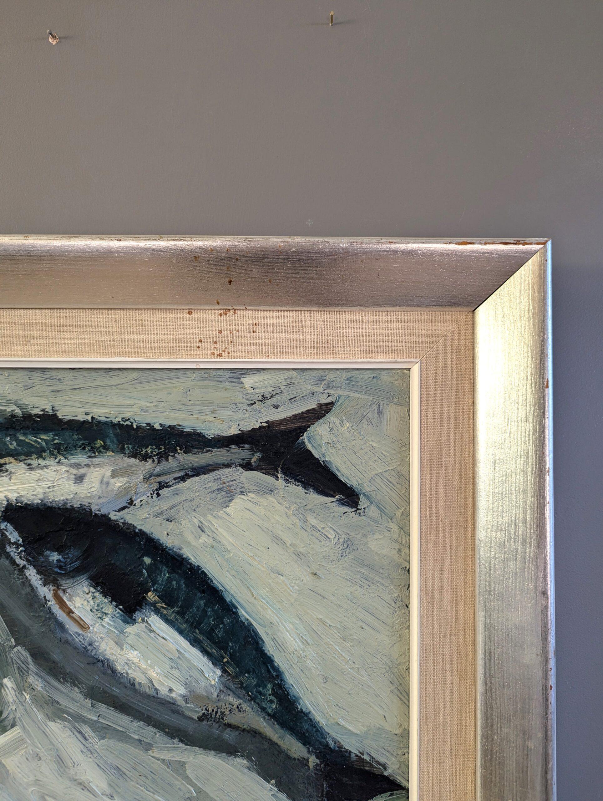 Vintage Mid Century Modern Swedish Still Life Oil Painting - Poisson et pomme en vente 6