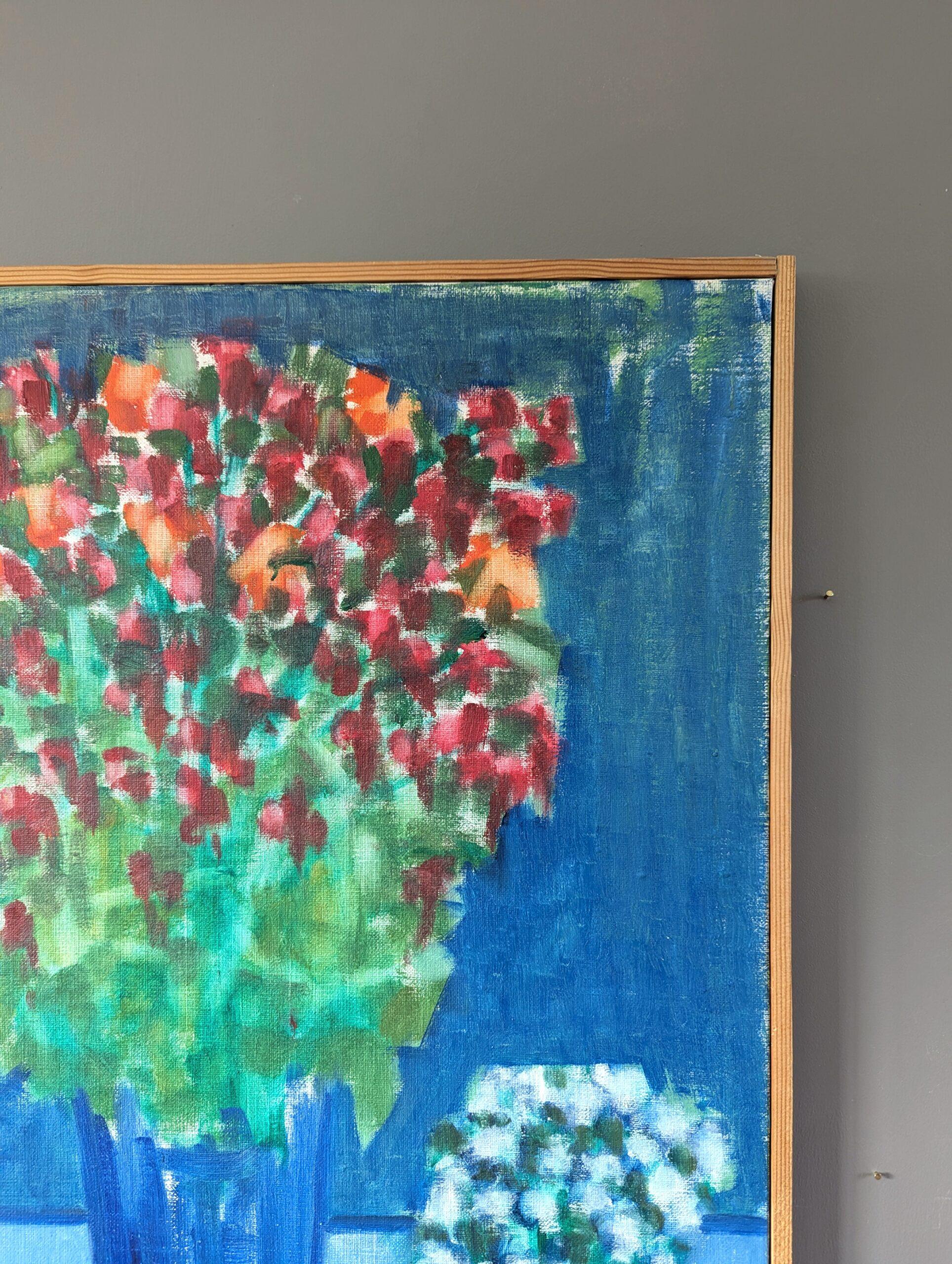 Pittura ad olio d'epoca con natura morta svedese della metà del secolo scorso - Floreale by Blue in vendita 2