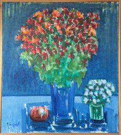 Pittura ad olio d'epoca con natura morta svedese della metà del secolo scorso - Floreale by Blue