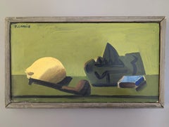 Vintage Mid-Century Modern Swedish Still Life Oil Painting - Lemon & Pipe