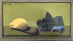 Vintage Mid-Century Modern Swedish Still Life Oil Painting - Lemon & Pipe