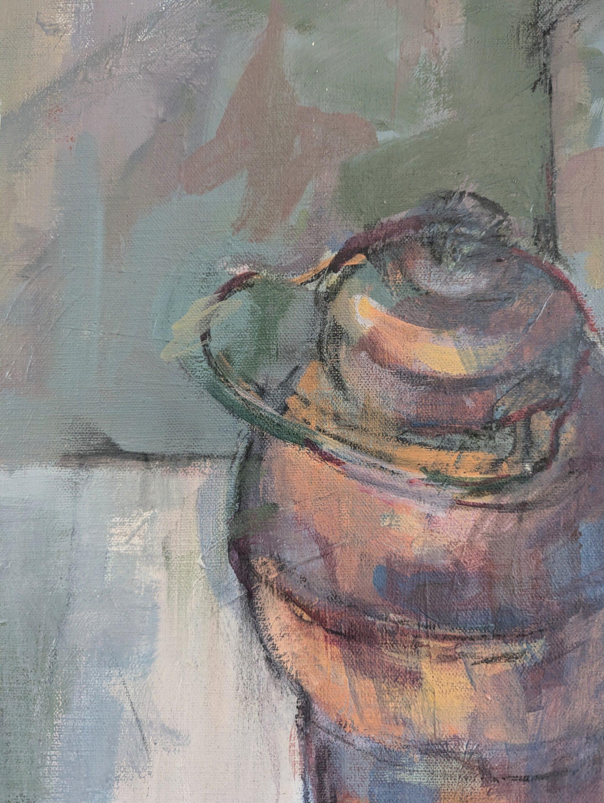 Vintage Mid-Century Modern Swedish Still Life Ölgemälde - Topf & Zwiebeln im Angebot 6