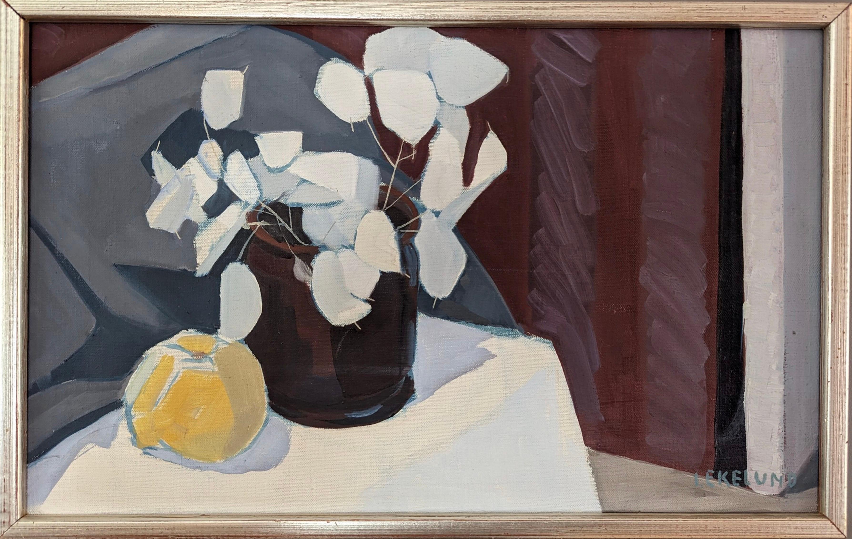 Unknown Still-Life Painting - Vintage Mid-Century Modern Swedish Still Life Oil Painting - Quiet Time