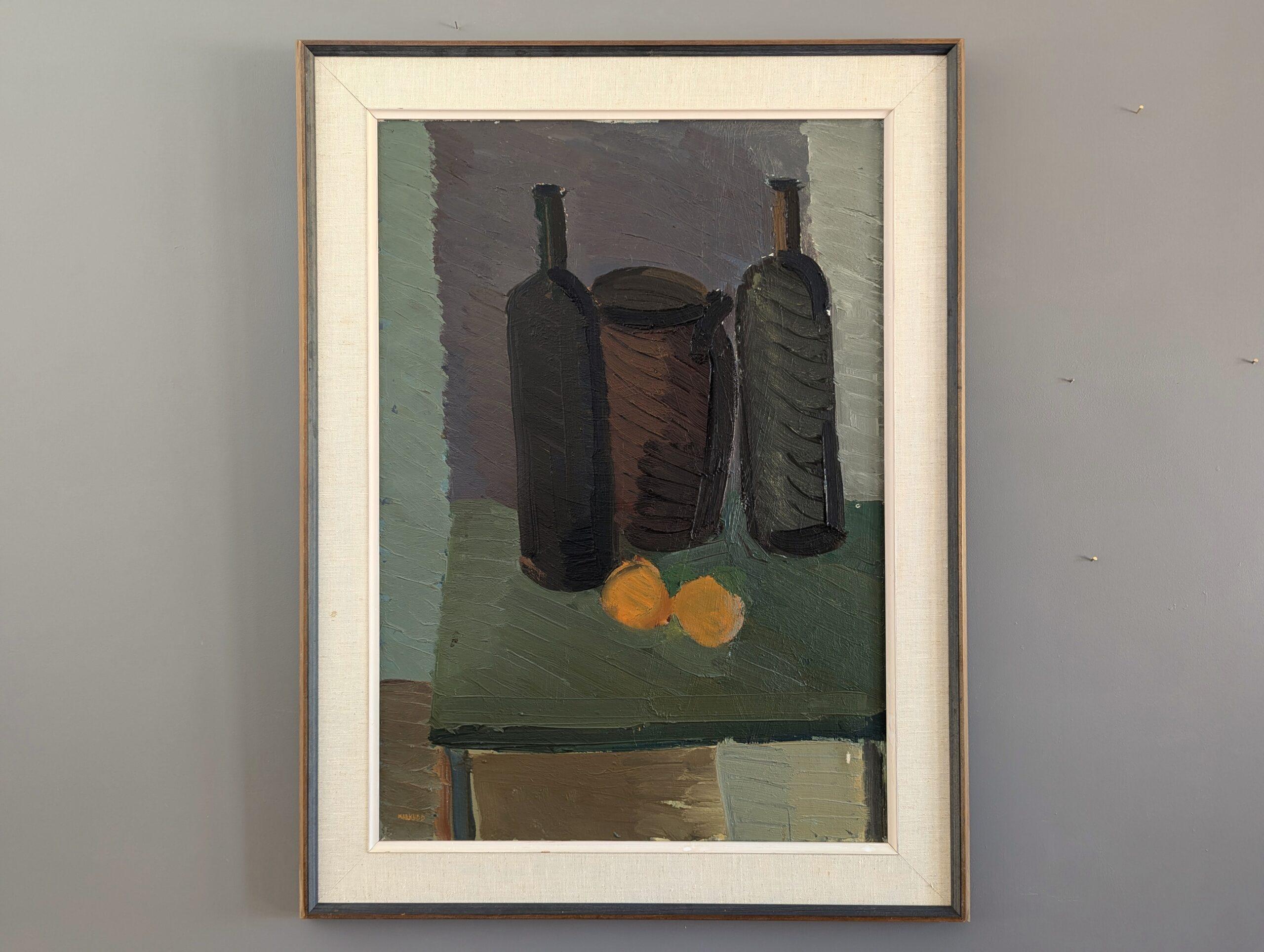 Bodegón al óleo sueco de mediados de siglo - Dos naranjas - Painting de Unknown