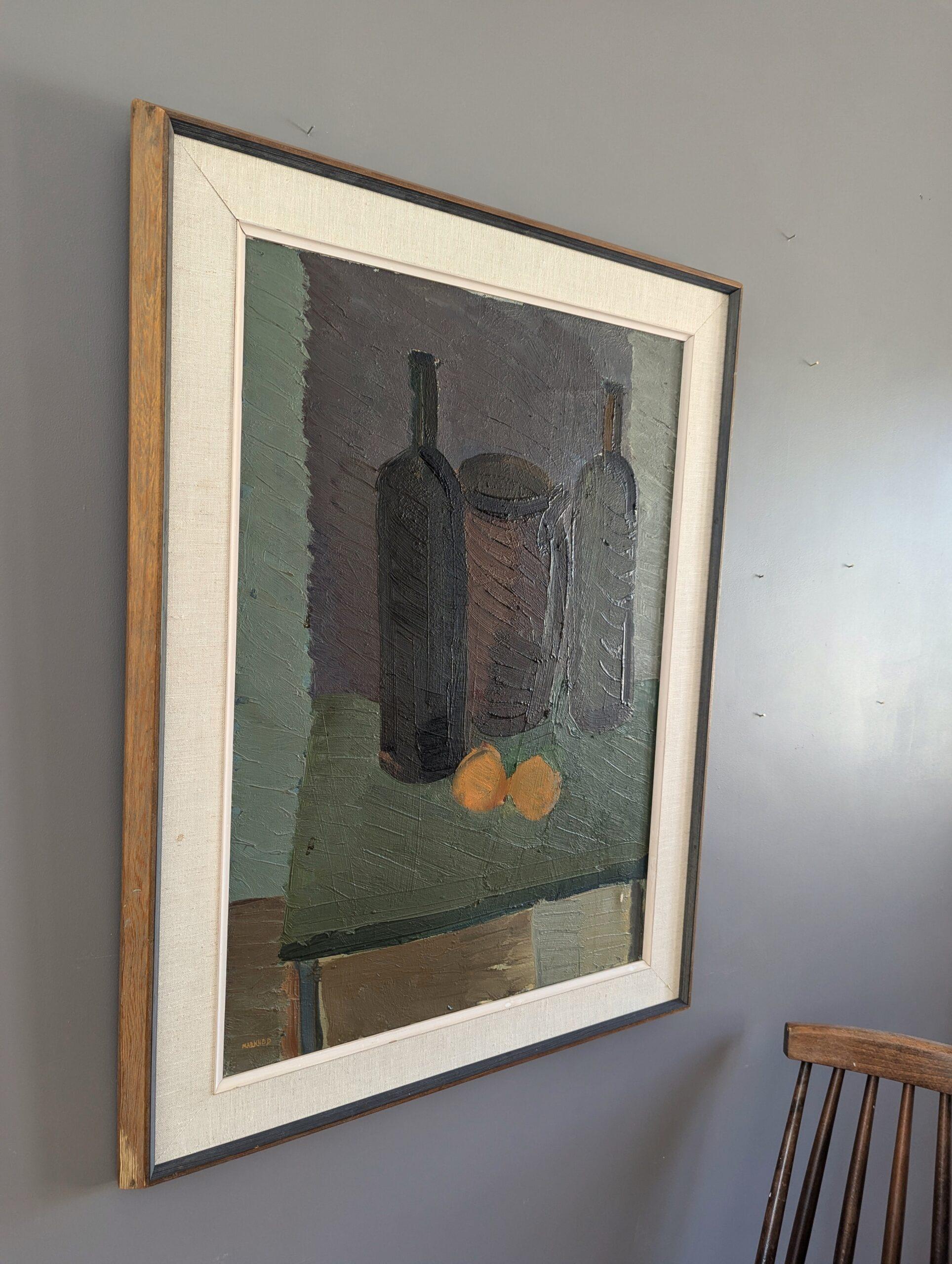 Bodegón al óleo sueco de mediados de siglo - Dos naranjas - Painting Moderno de Unknown