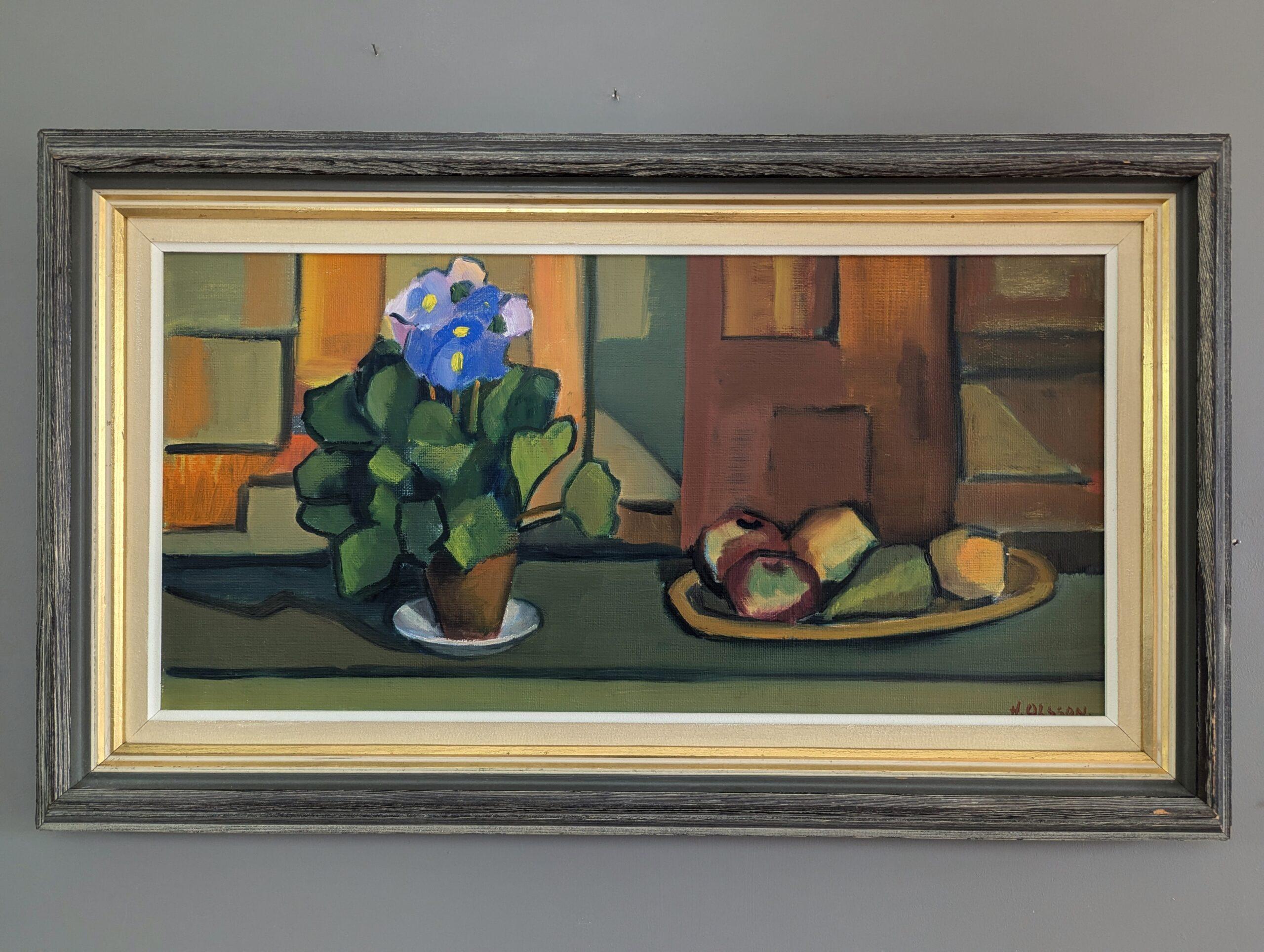 Vintage Mid-Century Modern Swedish Still Life Oil Painting - Vibrant Still Life 1