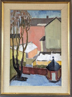 Pittura ad olio d'epoca con paesaggio urbano svedese della metà del secolo scorso - A. Winter Estate