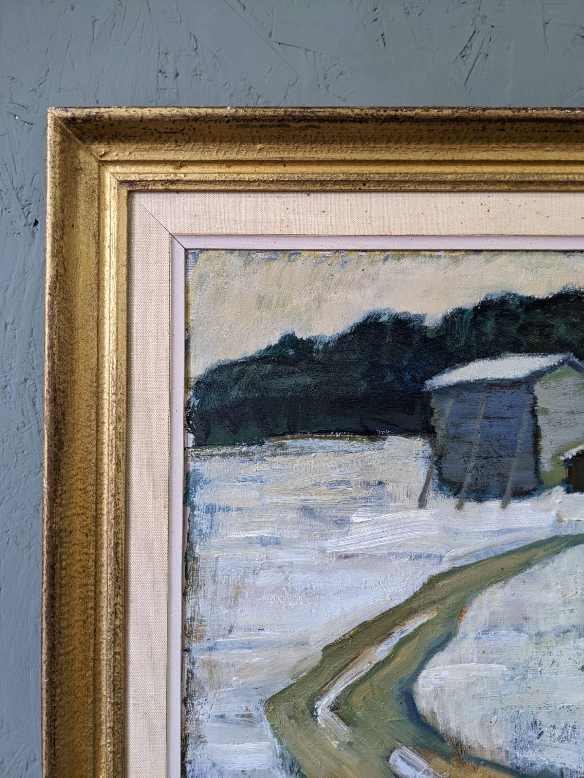 Vintage Mid-Century Modern Swedish Winter Landscape Oil Painting - The Path 7