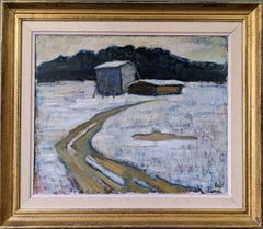 Vintage Mid-Century Modern Swedish Winter Landscape Oil Painting - The Path