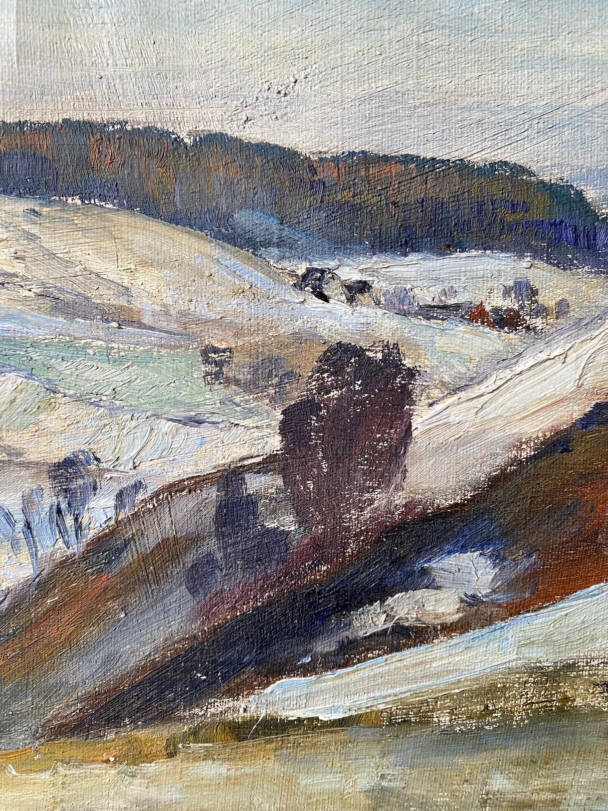 Vintage Mid-Century Modern Winter Landscape, Framed Oil Painting - Winter Views 1