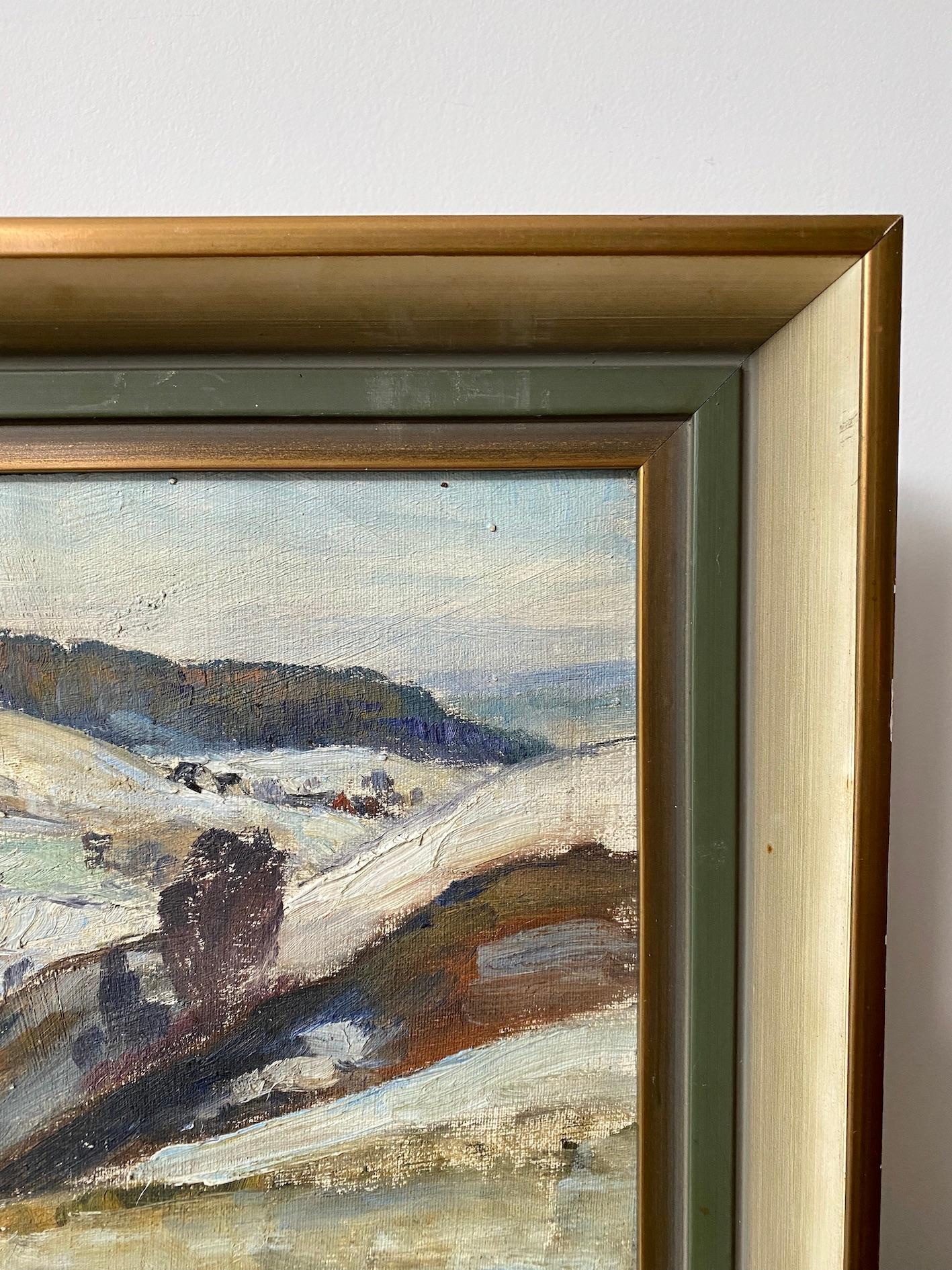 Vintage Mid-Century Modern Winter Landscape, Framed Oil Painting - Winter Views 2
