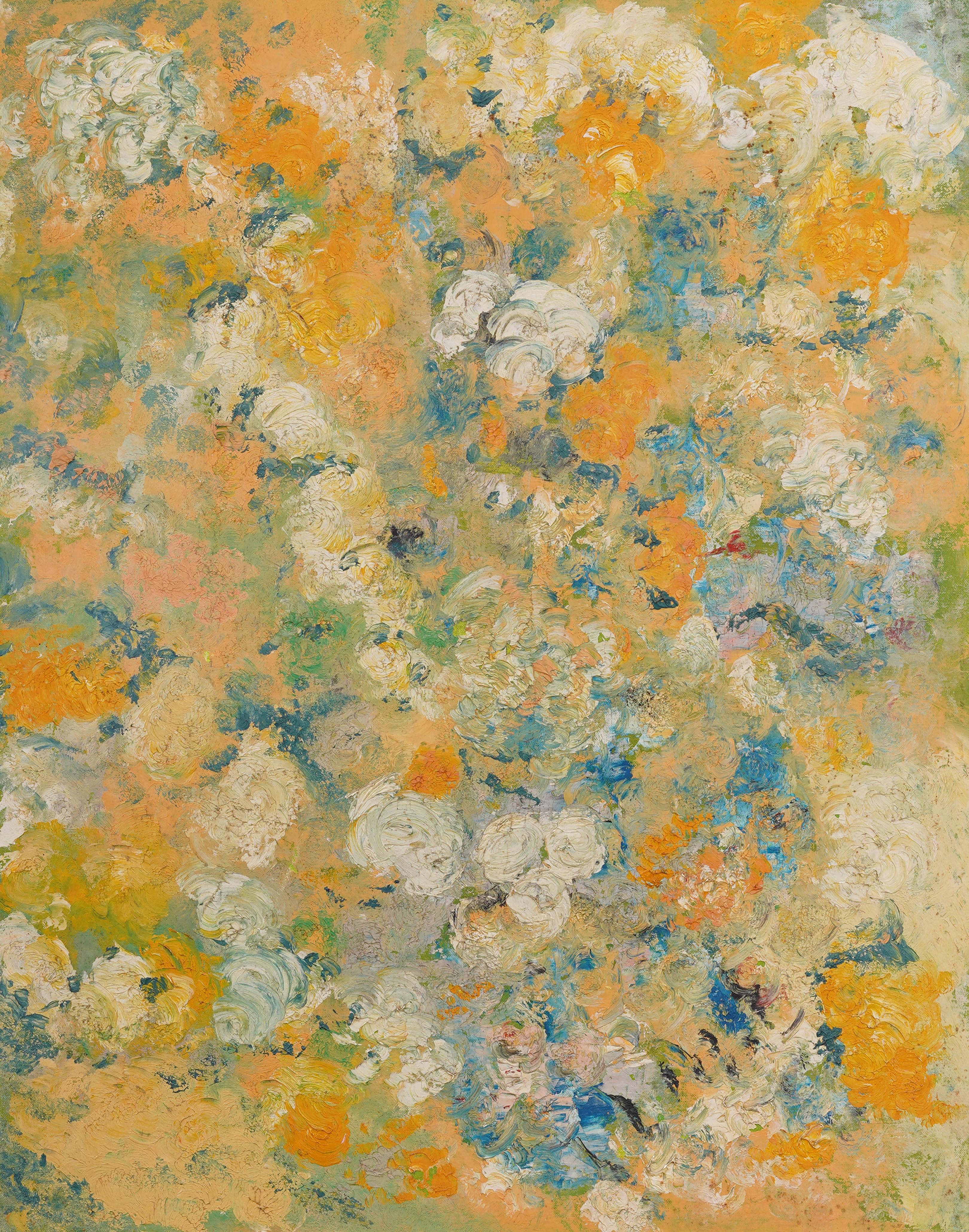 Vintage Mid Century Modernist Abstract Flower Still Life Framed Oil Painting 1