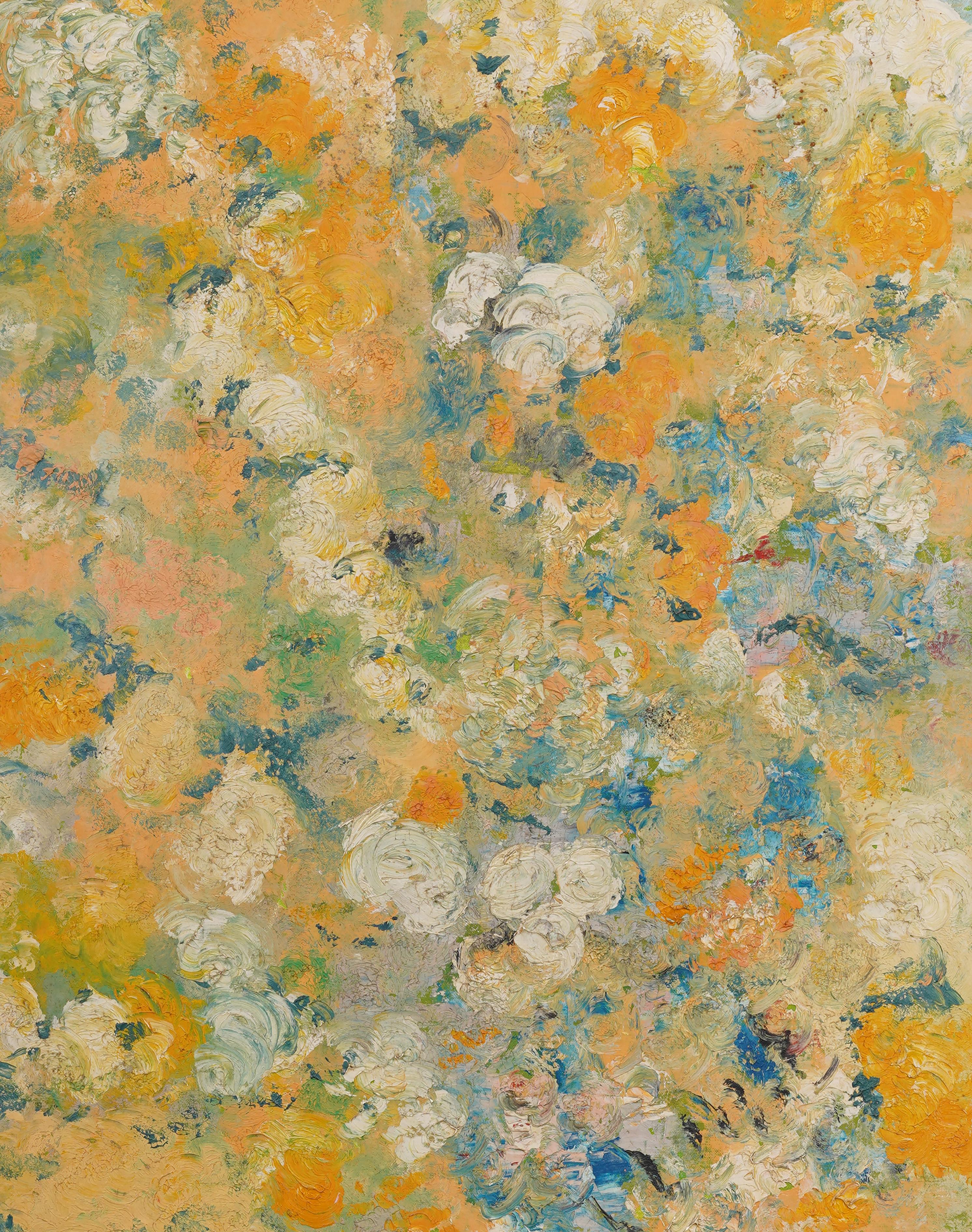 Vintage Mid Century Modernist Abstract Flower Still Life Framed Oil Painting 2